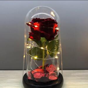 Trandafir in cupola de sticla Pufo Sparkle Rose, decorat cu lumini LED, 21 cm, visiniu
