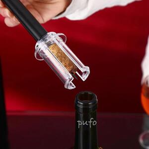 Tirbuson practic Pufo pentru sticle de vin cu presiune de aer, desfacator modern, 19.5 cm, negru