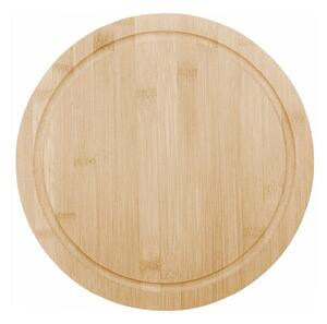 Platou rotund Pufo din lemn de bambus pentru servire alimente, aperitive, dulciuri, pizza, 28 cm, maro