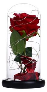 Trandafir in cupola de sticla Pufo Sparkle Rose, decorat cu lumini LED, 21 cm, rosu