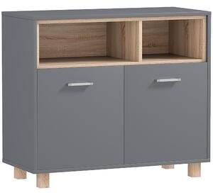 HOMCOM Dulap Baie cu Rafturi Deschise și Dulăpior cu 2 Uși, Dulap de Baie Spațios cu Mânere, 80x35x70 cm, Gri | Aosom Romania