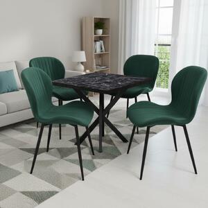 Set Masă fixă Pătrată Tania X Negru Marmorat cu 4 Scaune Opal Verde