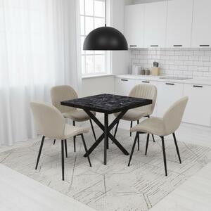 Set Masă fixă Pătrată Tania X Negru Marmorat cu 4 Scaune Opal Capucino