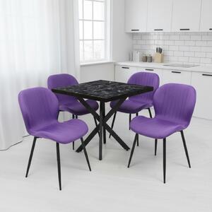 Set Masă fixă Pătrată Tania X Negru Marmorat cu 4 Scaune Opal Mov