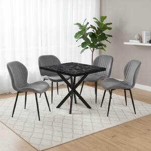 Set Masă fixă Pătrată Tania X Negru Marmorat cu 4 Scaune Opal Gri