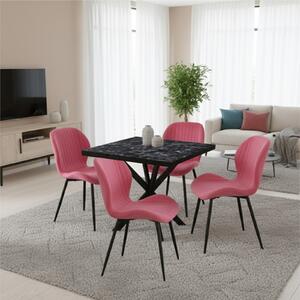 Set Masă fixă Pătrată Tania X Negru Marmorat cu 4 Scaune Opal Roz 2