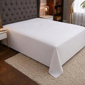 Cearceaf de pat bumbac 100 % damasc dunga 3 cm -alb