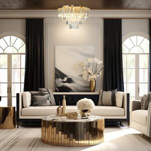 Milagro Lighting Plafonieră Milano, Ø 60 cm, auriu/cristal, sticlă, 9 x E14, Auriu / Alamă, Camera de zi / sufragerie, Sticlă