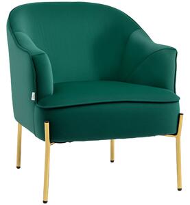 Fotoliu dormitor din material textil cu efect catifea cu picioare din otel auriu, 62x69x75 cm, verde HOMCOM | Aosom Romania