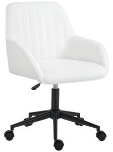 HOMCOM Scaun de Birou din Material Textil cu Înălțime Reglabilă, Scaun de Birou Pivotant cu Cotiere și Rotile, 58x58x83-93 cm, Alb | Aosom Romania