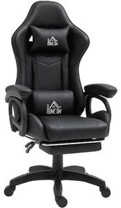 HOMCOM Scaun de Gaming cu Masaj, Spătar Înclinabil, Suport Lombar și Suport pentru Picioare, 65x68x120-128 cm, Negru | Aosom Romania