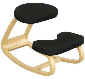 HOMCOM Scaun cu Mișcare de Legănare, Scaun Ergonomic Postural din Țesătură cu Aspect de In și Lemn, 50x73x55 cm, Negru | Aosom Romania