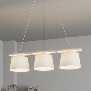 Lampă suspendată Suedia, alb antic/alb, textile, lemn, 3 becuri