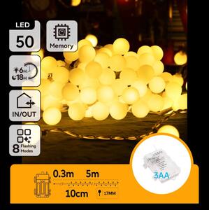 Instalație LED de Crăciun de exterior Aigostar 50xLED/3xAA/8 funcții 5,3 m IP44 alb cald