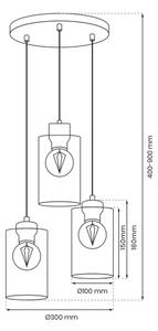 Lustră pe cablu MADERA 3xE27/60W/230V albă/lemn