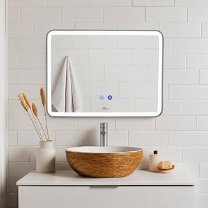 Oglindă de baie cu iluminare LED și funcție anti-ceață - Ramă argintie 80x60 cm