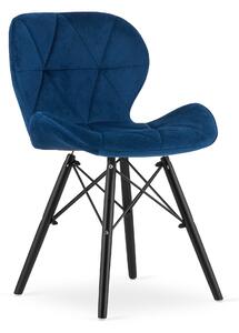 Scaun Bucatarie/Dining Kross Catifea Albastru , Picioare Negre
