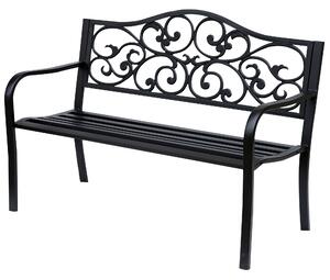 Outsunny Banca pentru exterior din fonta si metal, banca pentru gradina 2 locuri cu spatar inalt decorat, 127x60x89cm, negru