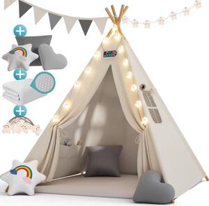 Cort tip teepee pentru copii JULIUS, 120x120x160cm, alb/gri