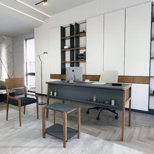 Set birou cu masa cafea, Quasar & Co.®, mobilier living/office, 150 x 60 x 74 cm/45 x 29 x 44 cm, gri inchis/nuc