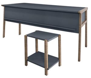 Set birou cu masa cafea, Quasar & Co.®, mobilier living/office, 150 x 60 x 74 cm/45 x 29 x 44 cm, gri inchis/nuc