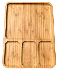 Platou Pufo din lemn de bambus pentru servire cu 4 compartimente, 28 x 24 cm, maro