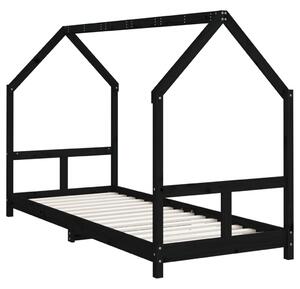 Cadru de pat pentru copii, negru, 80x200 cm, lemn masiv de pin