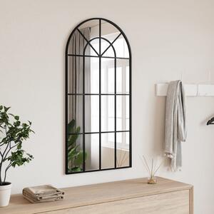 Oglindă de perete, negru, 50x100 cm, arcuită, fier