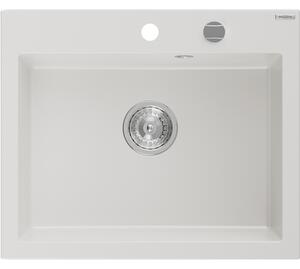 Mexen Elix chiuvetă din granit 1-cameră 600 x 500 mm, alb, sifon crom - 6525601005-20