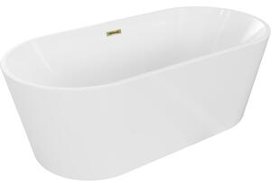 Mexen Luna cadă de baie independentă 140 x 75 cm, albă, preaplin auriu - 52031407500-50