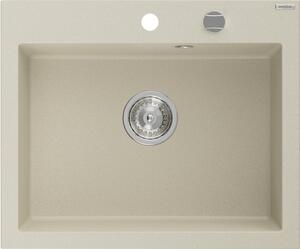 Mexen Elix chiuvetă de bucătărie din granit cu o cuvă 600 x 500 mm, bej, cu sifon cromat - 6525601005-69
