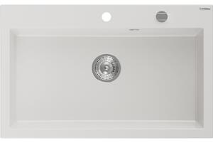 Mexen Elix chiuvetă de bucătărie din granit cu 1 compartiment 800 x 500 mm, alb, sifon crom - 6527801005-20