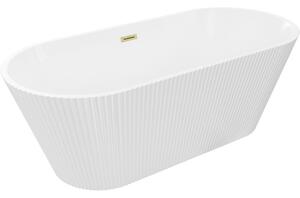 Mexen Yara cadă de baie freestanding canelată 170 x 75 cm, albă, preaplin auriu periat - 52861707500-55