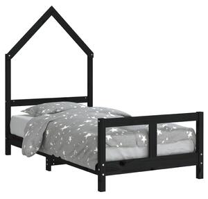 Cadru de pat pentru copii, negru, 80x160 cm, lemn masiv de pin