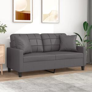 Canapea cu 2 locuri cu pernuțe, gri, 140 cm, piele ecologică
