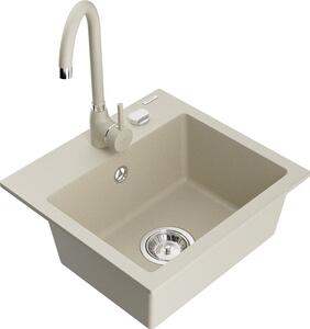 Mexen Milo chiuvetă de granit cu 1 compartiment cu baterie de bucătărie Telma, bej - 6505-69-670200-69