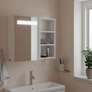 Dulap cu oglindă de baie cu lumină LED, alb, 60x13x52 cm