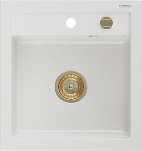 Mexen Vito chiuvetă de granit cu o cuvă 520 x 490 mm, alb, sifon auriu - 6503521000-20-G