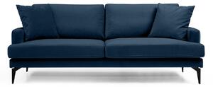 Canapea Fixă AZURRO, 3 locuri, 205x90x85 cm, Velutto-Albastru