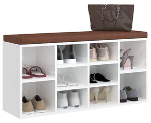 Bancheta pantofar, alb extralucios, 103x30x48 cm, lemn compozit