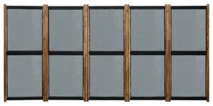 Paravan de cameră cu 5 panouri, negru, 350x170 cm