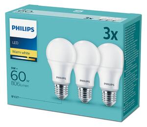 Set 3x Bec LED Philips E27/9W/230V 2700K