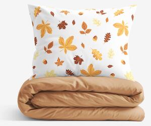 Goldea lenjerie de pat din 100% bumbac duo - frunze de toamnă cu maro 240 x 220 și 2buc 50 x 70 cm