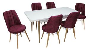 Set masă extensibilă Albă cu 6 scaune Apollo Bordo