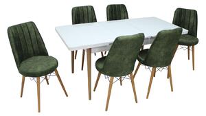 Set masă extensibilă Albă cu 6 scaune Apollo Verde