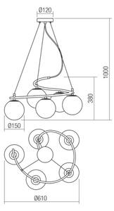 Lustră pe cablu VOLLEY 5xE14/28W/230V negru Redo 01-2720