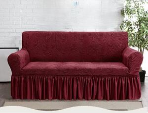 Husa elastica pentru canapea 3 locuri, cu volanas, model Jacquard, Bordo in dungi