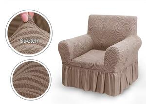 Husa elastica pentru fotoliu, cu volanas, model Jacquard Cappuccino in dungi