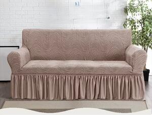 Husa elastica pentru canapea 3 locuri, cu volanas, model Jacquard, Cappuccino in dungi