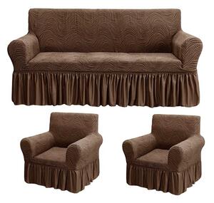 Set huse elastice pentru canapea 3 Locuri si 2 fotolii, cu volanas, model Jacquard Maro in dungi